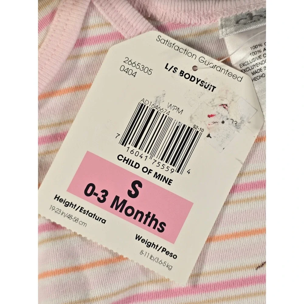Y2K Carters Bodysuit Baby 0-3m Pink Striped Bunny Floral Long Sleeve NWT